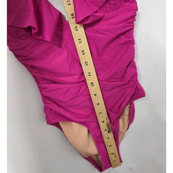 J.Crem Ruched Ruffle One Piece Swimsuit Fucsia Size 2‎ BP222 - Picture 6 of 10